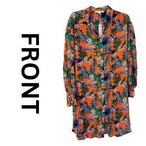 Jane & Delancey Women Resort Wear Tropical Print Shirt Dress Long Sleeves Size S
